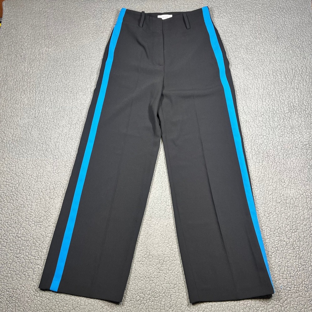 Reiss Wide Leg Pants Isla Trousers Women 2 Side Stripe Black Office Chic